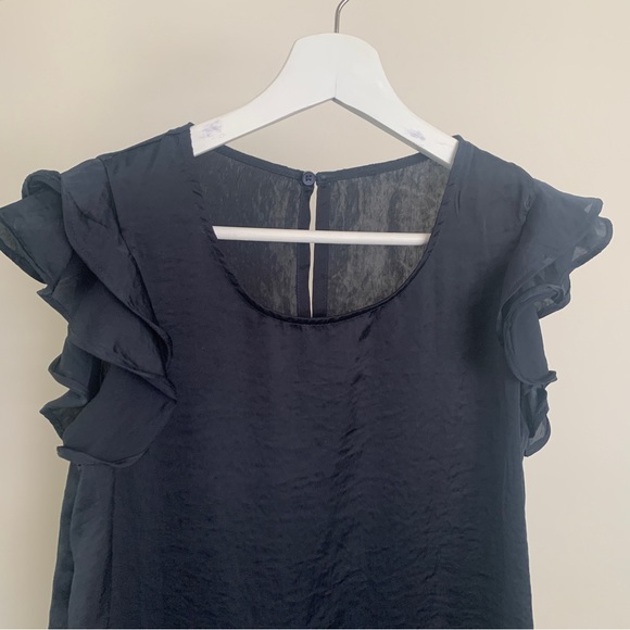 Tops - Navy Blue Satin Top with Frills